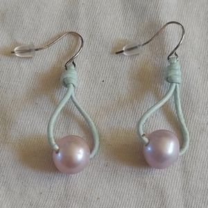 Handmade Light Lavender Pearl & Mint Green Leather Earrings